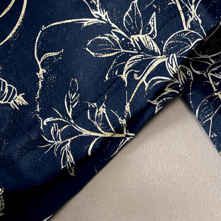 Buddha Stones Pure Cotton Botanical Bloom Bird Pattern Women's Elastic Waist Pants With Pockets - image 2