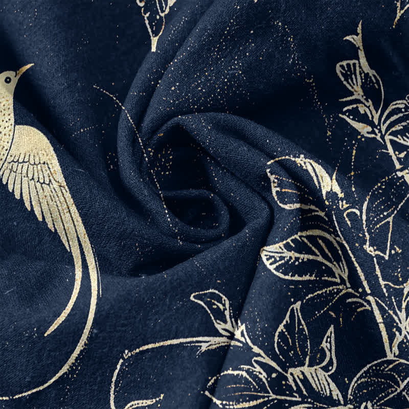 Buddha Stones Pure Cotton Botanical Bloom Bird Pattern Women's Elastic Waist Pants With Pockets - image 3