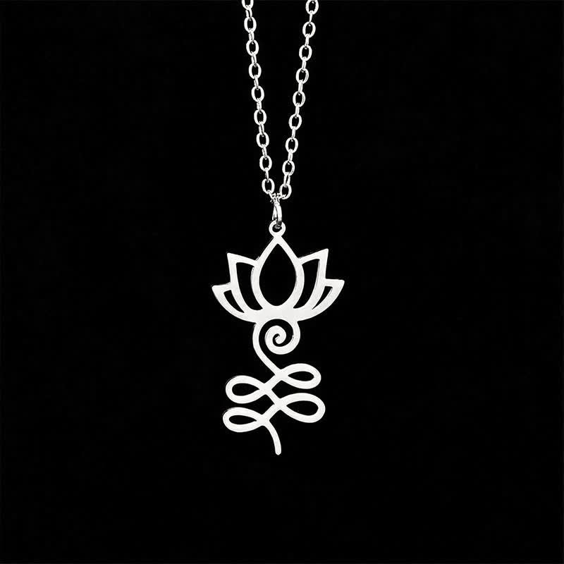 Buddha Stones Titanium Steel Minimalist Cutout Lotus Pendant Enlightenment Necklace - image 2
