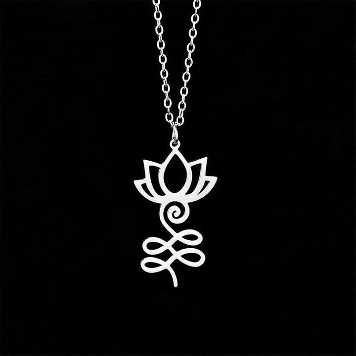 Buddha Stones Titanium Steel Minimalist Cutout Lotus Pendant Enlightenment Necklace - image 2