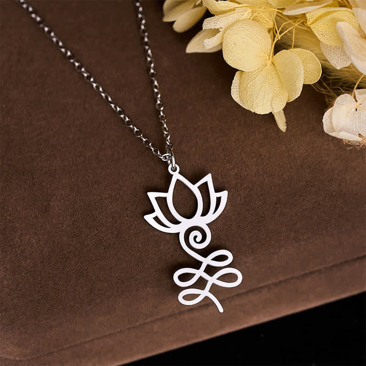 Buddha Stones Titanium Steel Minimalist Cutout Lotus Pendant Enlightenment Necklace - image 1