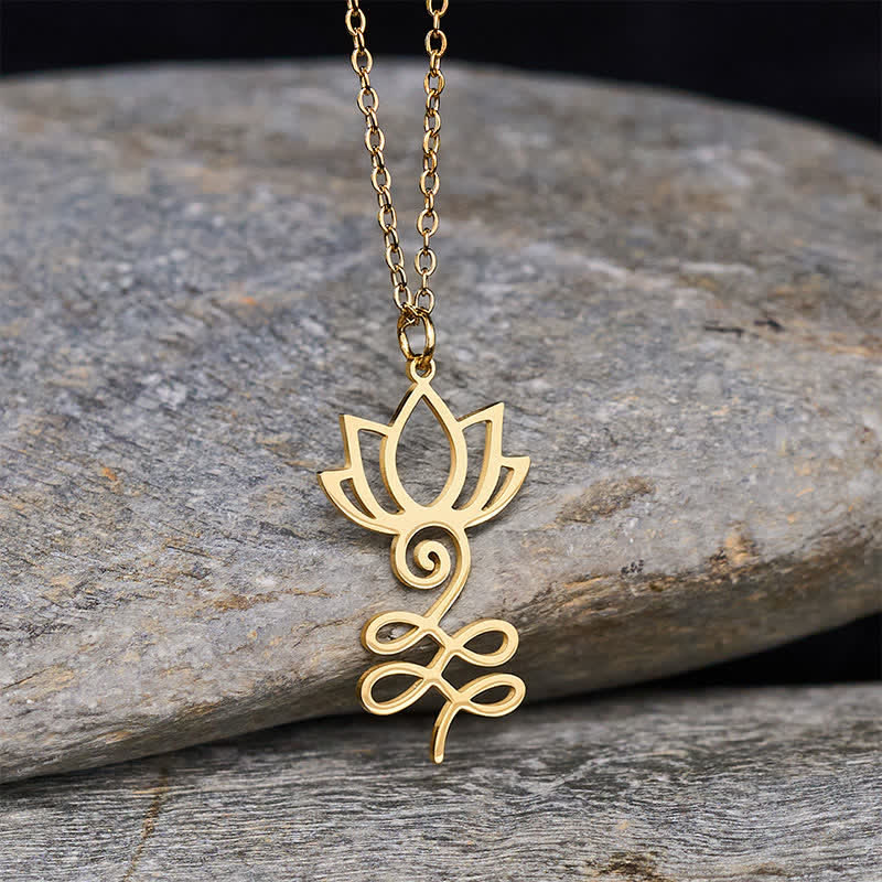 Buddha Stones Titanium Steel Minimalist Cutout Lotus Pendant Enlightenment Necklace - Gold - image 7