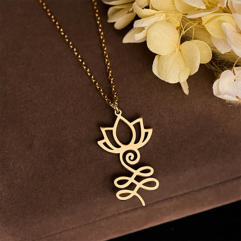 Buddha Stones Titanium Steel Minimalist Cutout Lotus Pendant Enlightenment Necklace - image 9