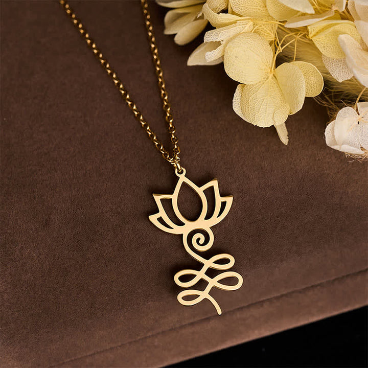 Buddha Stones Titanium Steel Minimalist Cutout Lotus Pendant Enlightenment Necklace - image 9