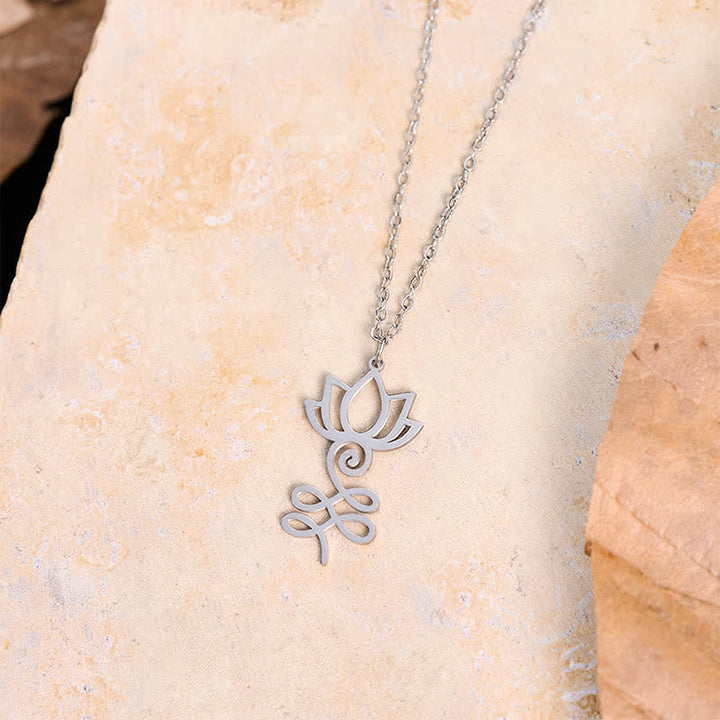 Buddha Stones Titanium Steel Minimalist Cutout Lotus Pendant Enlightenment Necklace - image 3