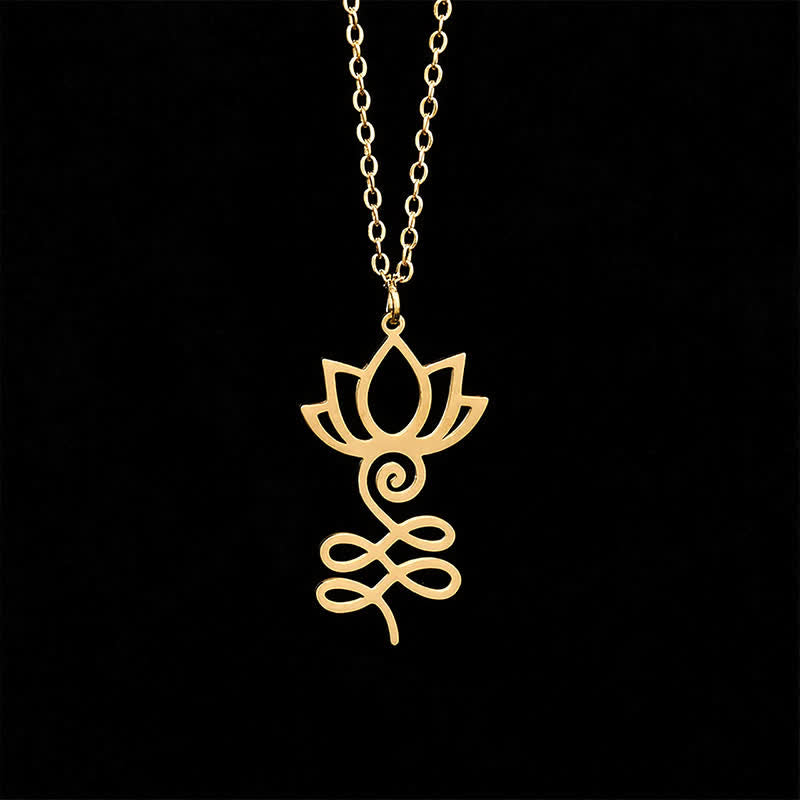 Buddha Stones Titanium Steel Minimalist Cutout Lotus Pendant Enlightenment Necklace - image 8