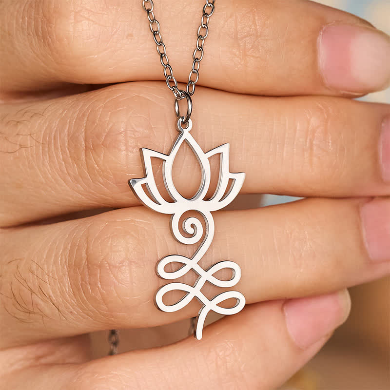 Buddha Stones Titanium Steel Minimalist Cutout Lotus Pendant Enlightenment Necklace - image 4