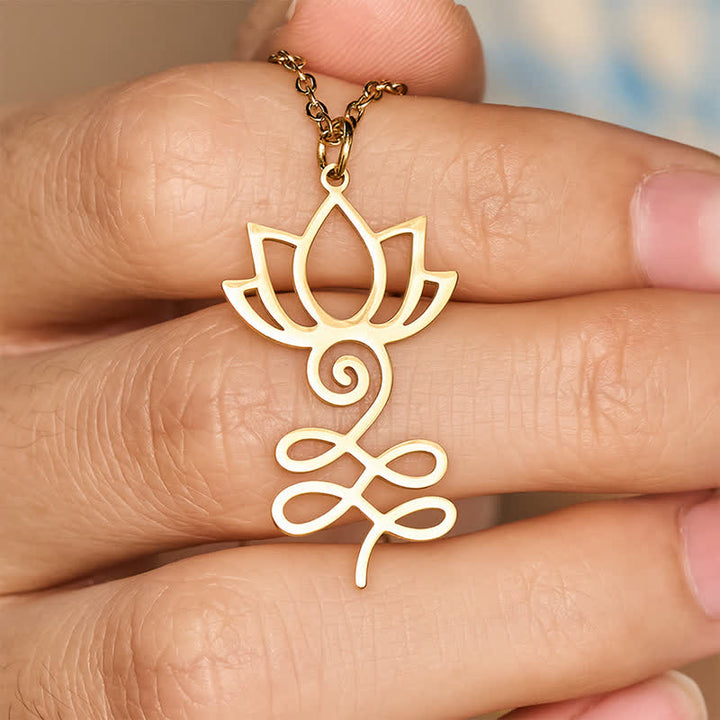 Buddha Stones Titanium Steel Minimalist Cutout Lotus Pendant Enlightenment Necklace - image 11