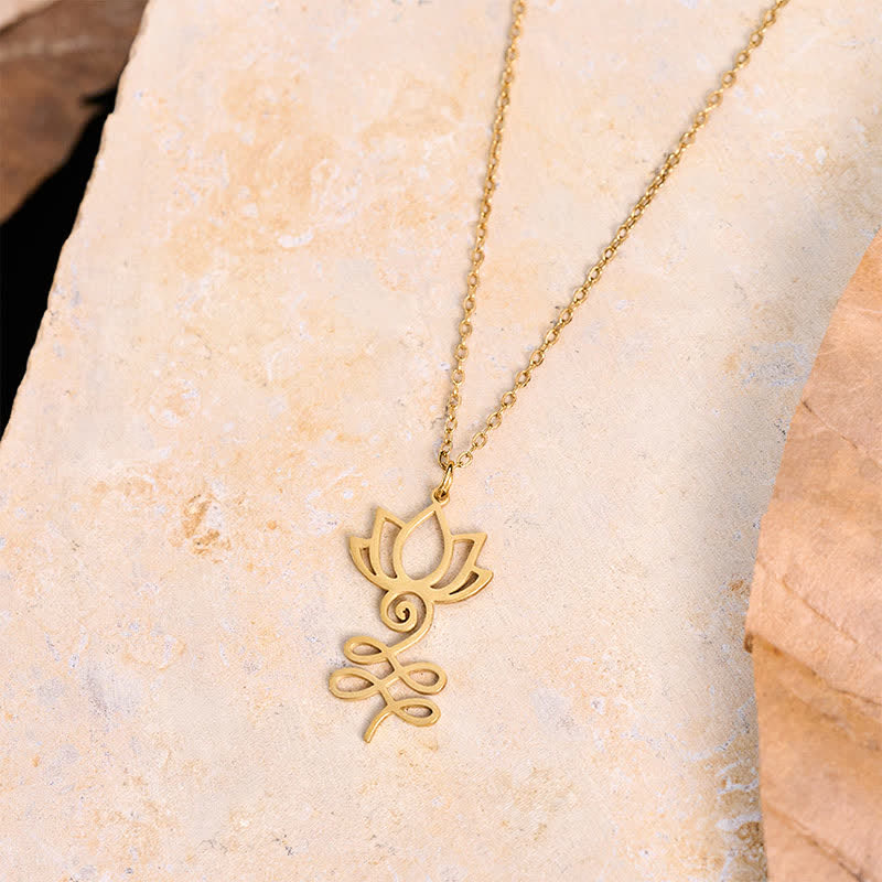 Buddha Stones Titanium Steel Minimalist Cutout Lotus Pendant Enlightenment Necklace - image 10