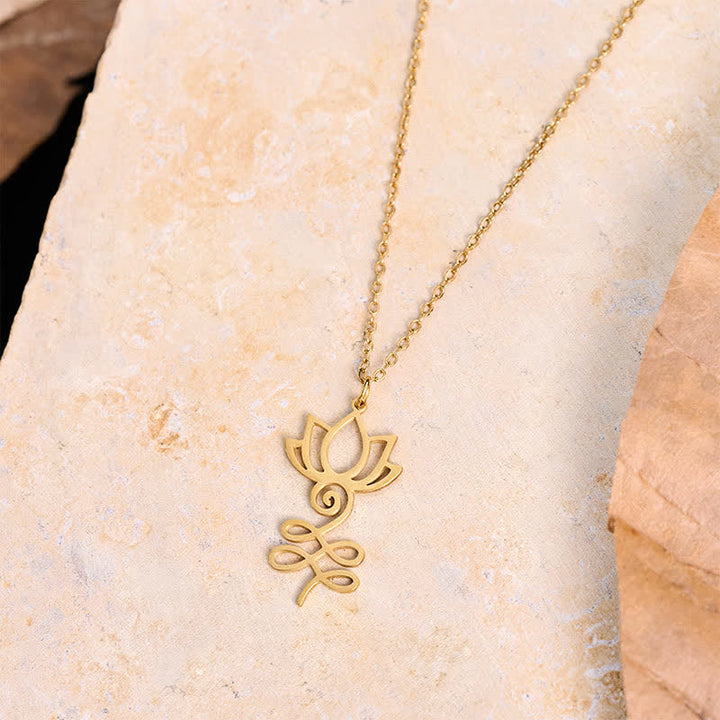 Buddha Stones Titanium Steel Minimalist Cutout Lotus Pendant Enlightenment Necklace - image 10