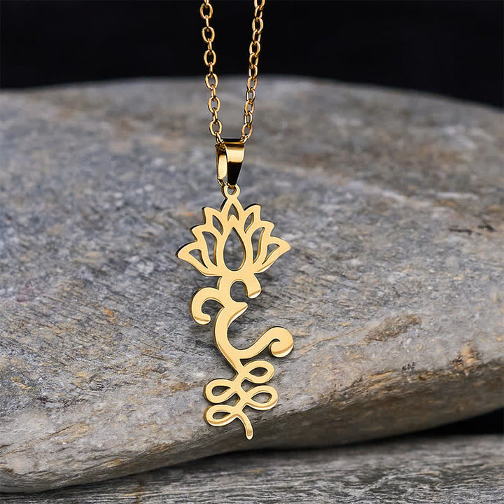 Buddha Stones Titanium Steel Openwork Lotus Pendant Protection Necklace - Gold - image 7