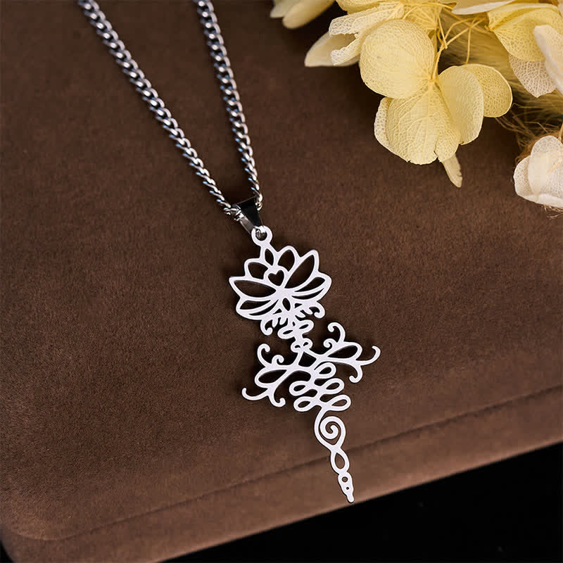 Buddha Stones Modern Titanium Steel Lotus Durability and Enlightenment Necklace - image 1