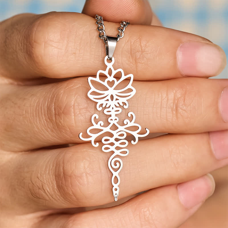 Buddha Stones Modern Titanium Steel Lotus Durability and Enlightenment Necklace - image 4