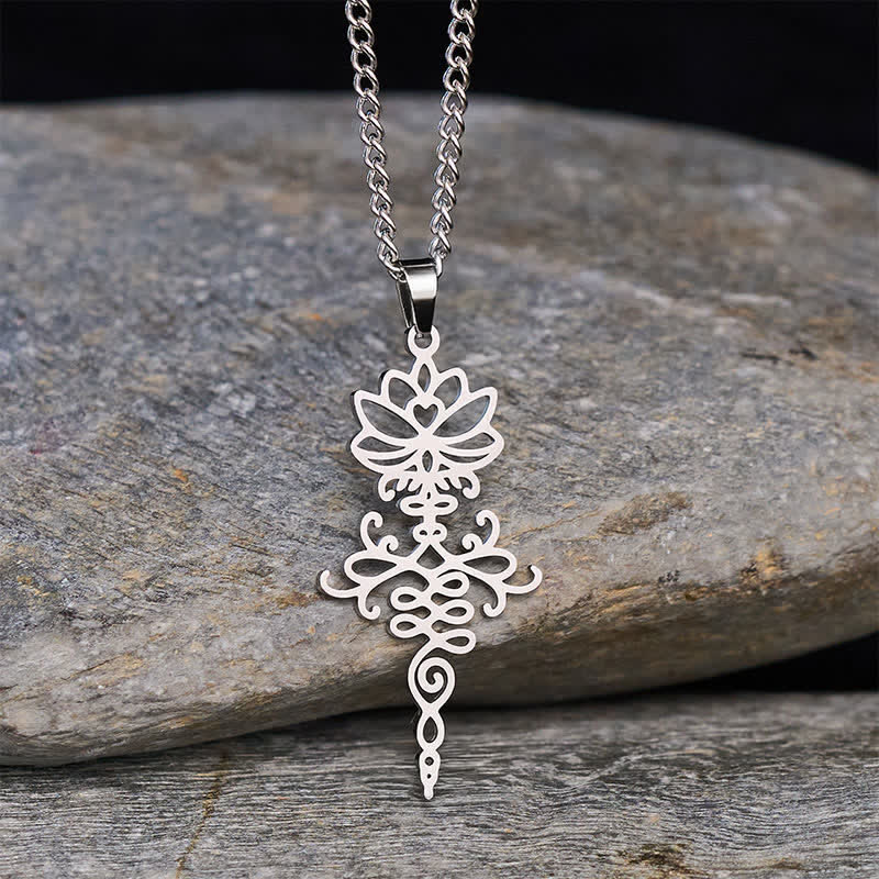 Buddha Stones Modern Titanium Steel Lotus Durability and Enlightenment Necklace - Silver - image 0