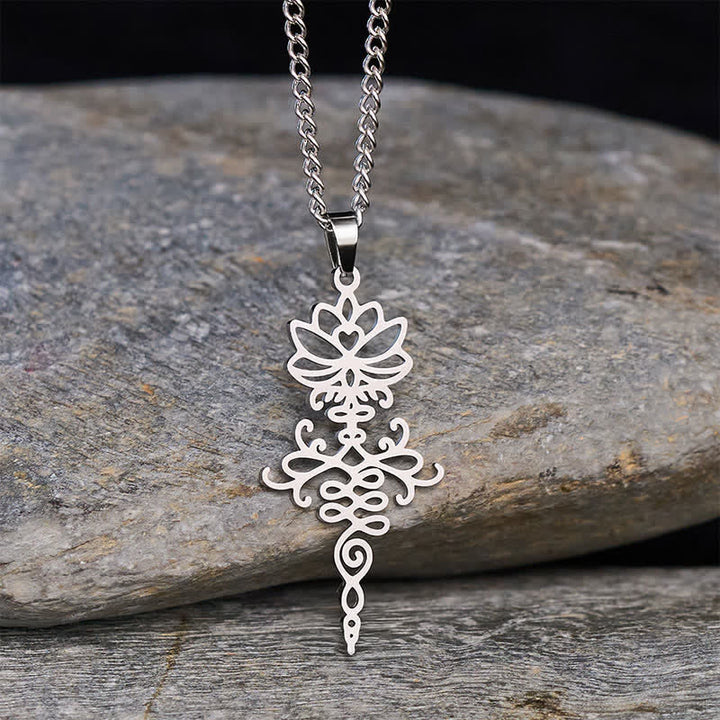 Buddha Stones Modern Titanium Steel Lotus Durability and Enlightenment Necklace - Silver - image 0