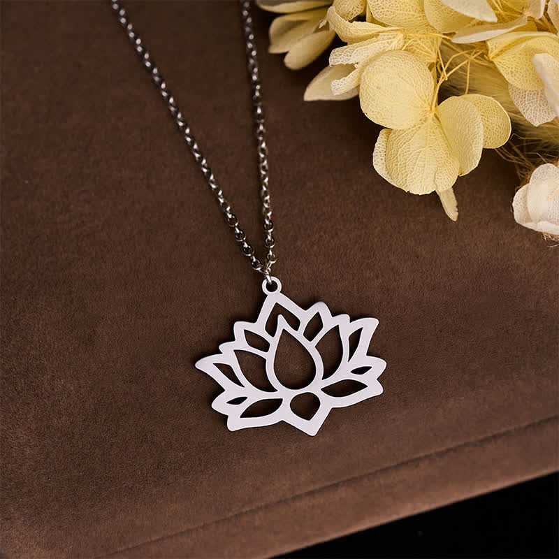 Buddha Stones Titanium Steel Lotus Purity Openwork Pendant Necklace - image 2