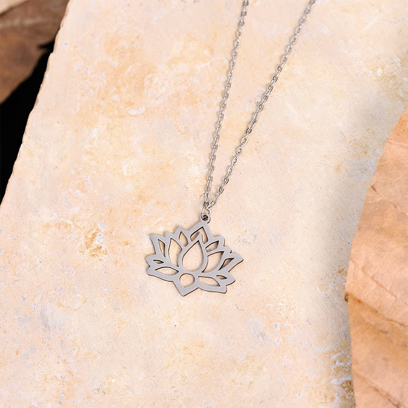Buddha Stones Titanium Steel Lotus Purity Openwork Pendant Necklace - image 3