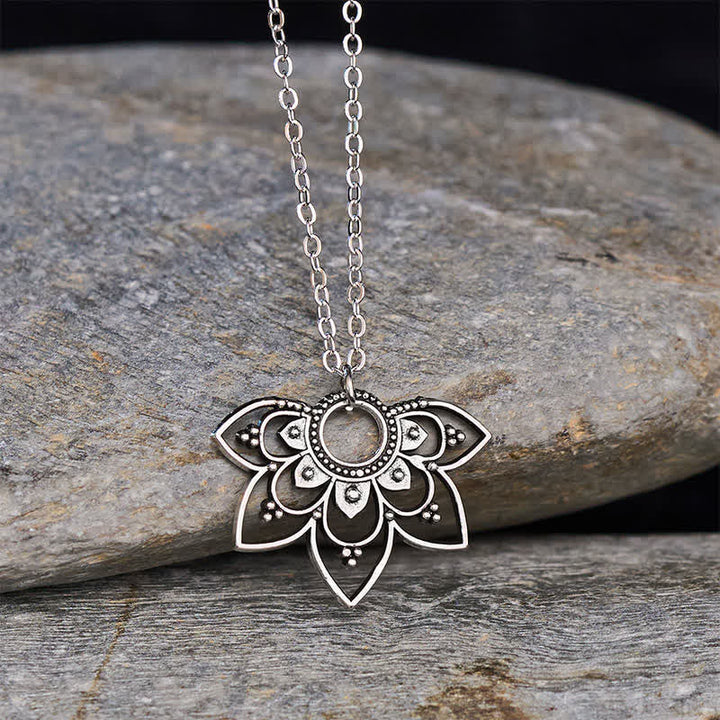 Buddha Stones Mandala Lotus Focus Openwork Layered Petal Pendant Necklace - image 3