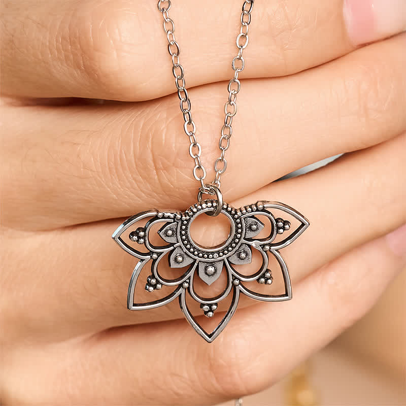 Buddha Stones Mandala Lotus Focus Openwork Layered Petal Pendant Necklace - image 4