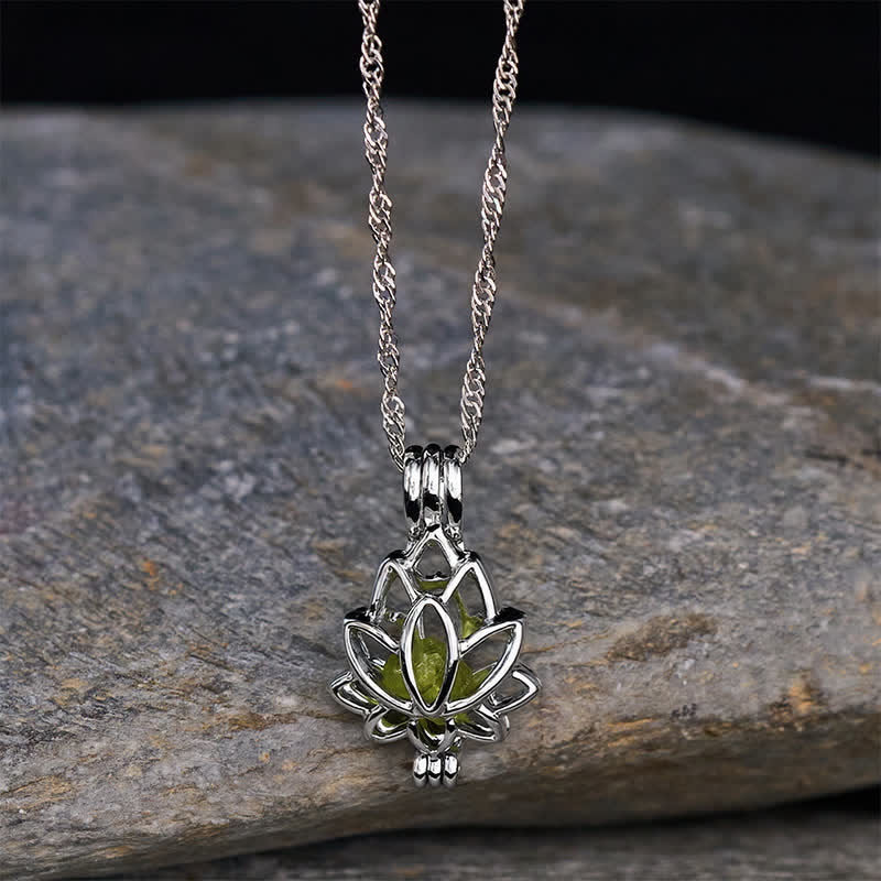 Buddha Stones Prehnite Titanium Steel Minimalist Cutout Lotus Pendant Enlightenment Necklace - image 1