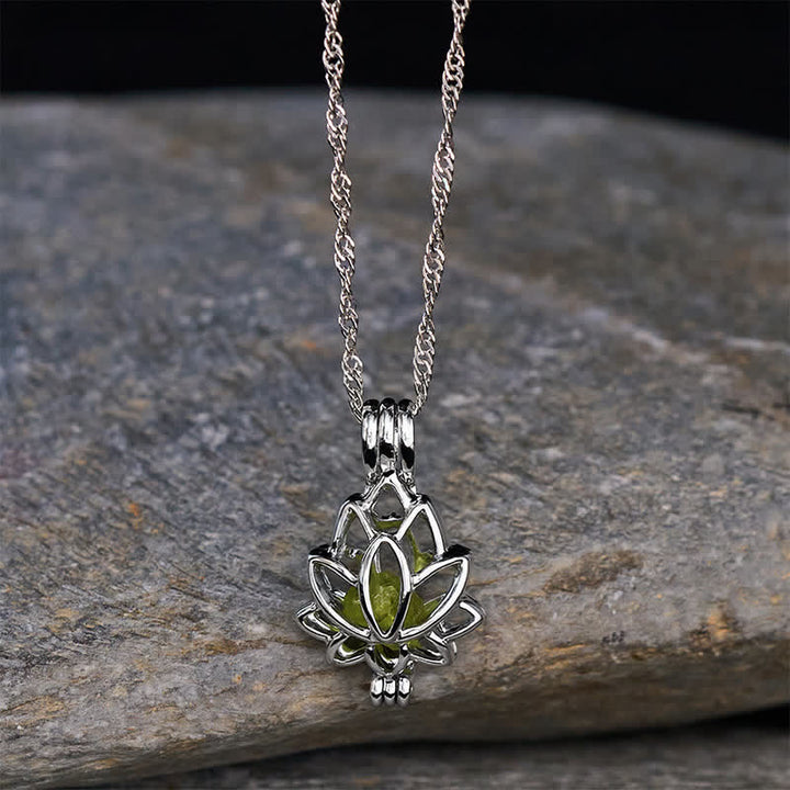 Buddha Stones Prehnite Titanium Steel Minimalist Cutout Lotus Pendant Enlightenment Necklace - image 1