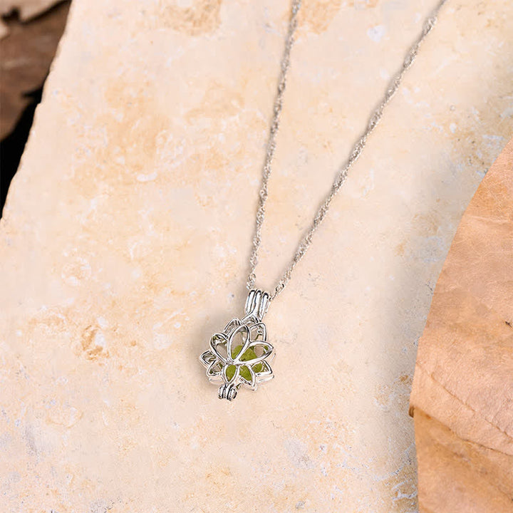 Buddha Stones Prehnite Titanium Steel Minimalist Cutout Lotus Pendant Enlightenment Necklace - image 4