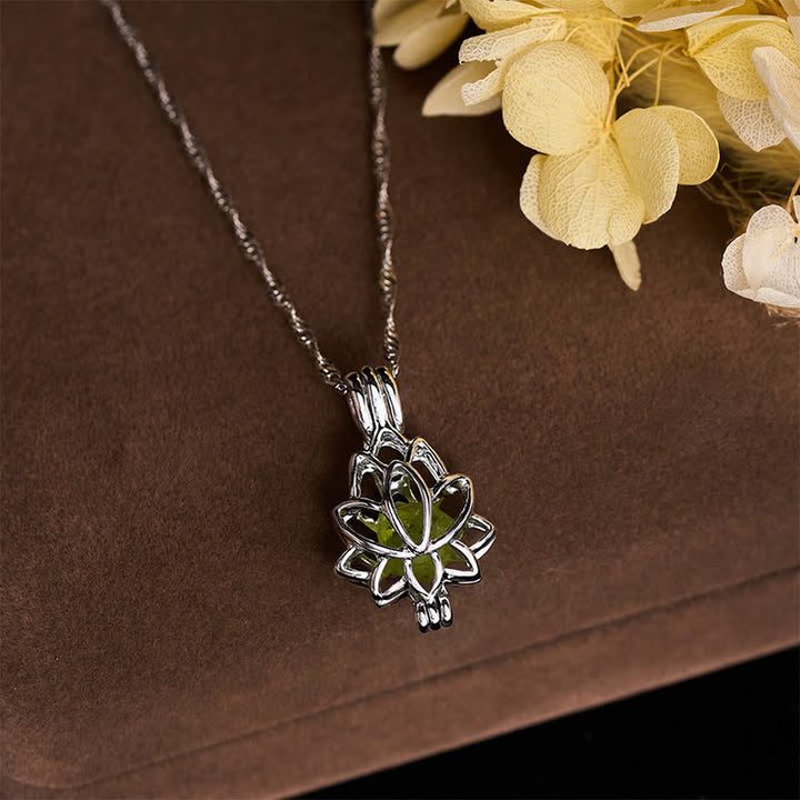 Buddha Stones Prehnite Titanium Steel Minimalist Cutout Lotus Pendant Enlightenment Necklace - image 2