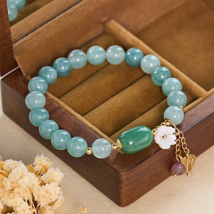 Buddha Stones Jade Blossom Charm Protection Stretch Bracelet - image 1
