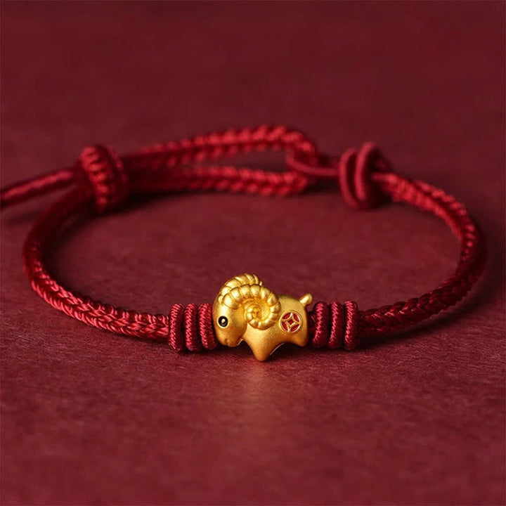 Buddha Stones Braided Red String Goat Charm Connection Bracelet - Red String(Protection ♥ Luck) - image 0
