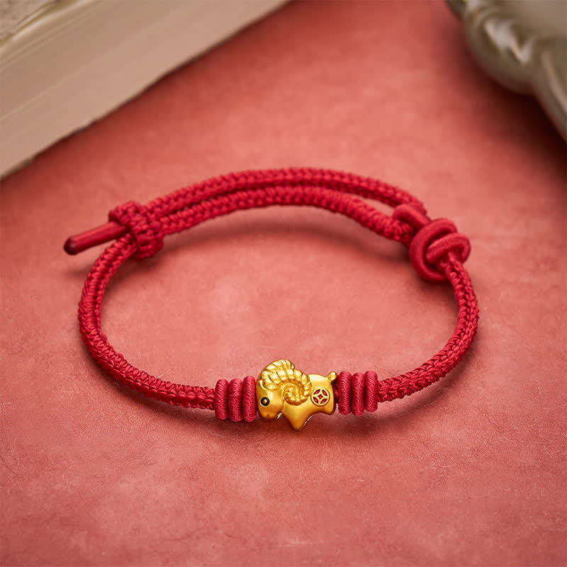 Buddha Stones Braided Red String Goat Charm Connection Bracelet - image 1