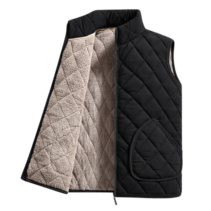 Buddha Stones Winter Casual Mandarin Collar Diamond-shaped Design Zipper Solid Tank Top Men's Vest With Pockets - Black - US/UK/AU38, EU48 (2XL) - image 13