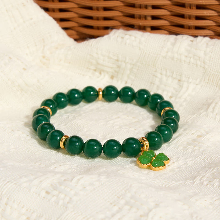 Buddha Stones Natural Green Agate Four-leaf Clover Support Bracelet - image 4