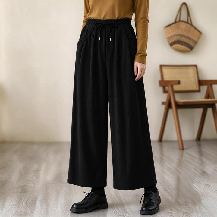 Buddha Stones Fall Winter Casual Minimalist Drawstring Solid Long Pants Corduroy Women's Straight Leg Pants With Pockets - image 8