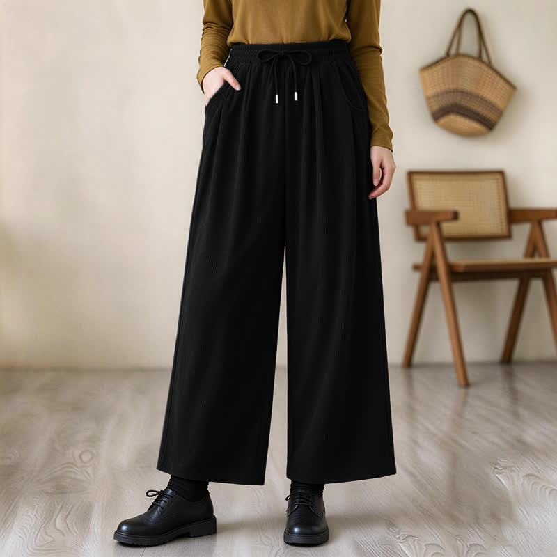 Buddha Stones Fall Winter Casual Minimalist Drawstring Solid Long Pants Corduroy Women's Straight Leg Pants With Pockets - image 9