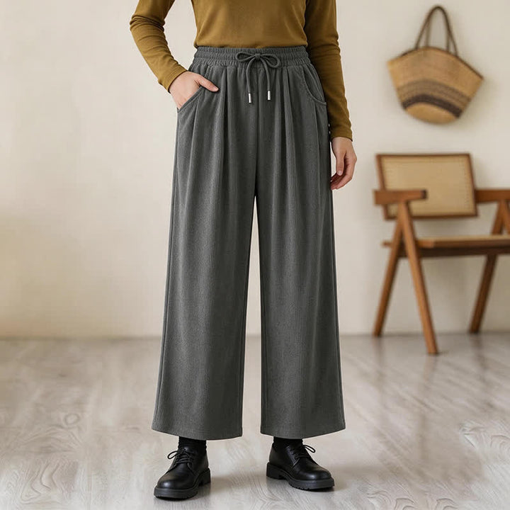 Buddha Stones Fall Winter Casual Minimalist Drawstring Solid Long Pants Corduroy Women's Straight Leg Pants With Pockets - image 16