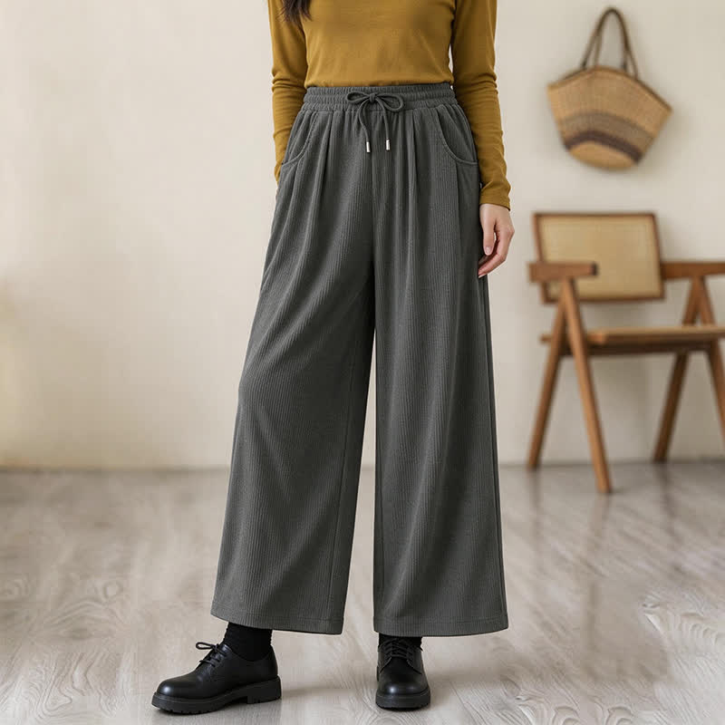 Buddha Stones Fall Winter Casual Minimalist Drawstring Solid Long Pants Corduroy Women's Straight Leg Pants With Pockets - image 15