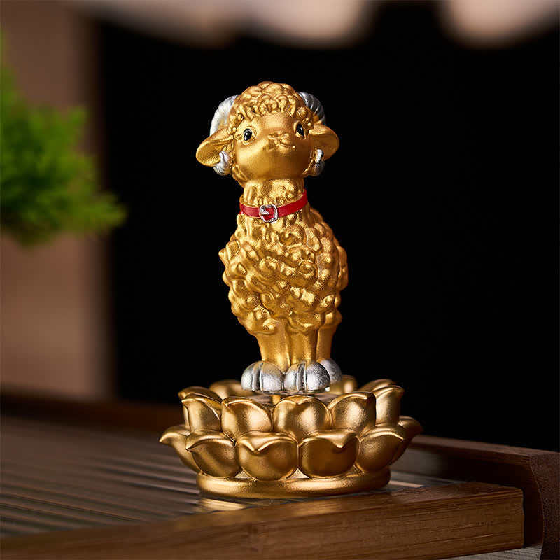 Buddha Stones Resin Lucky Cartoon Sheep Cloud Base Rotating Cute Animal Decor - Yellow Approx. 6 × 6 × 9.3 cm - image 22