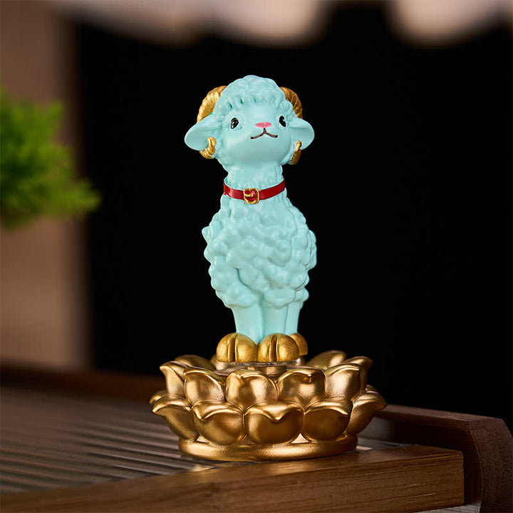Buddha Stones Resin Lucky Cartoon Sheep Cloud Base Rotating Cute Animal Decor - Blue Approx. 6 × 6 × 9.3 cm - image 15