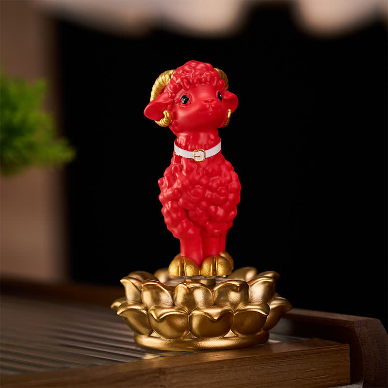 Buddha Stones Resin Lucky Cartoon Sheep Cloud Base Rotating Cute Animal Decor - Red Approx. 6 × 6 × 9.3 cm - image 9