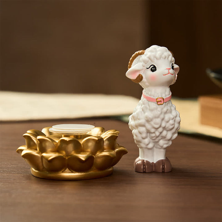 Buddha Stones Resin Lucky Cartoon Sheep Cloud Base Rotating Cute Animal Decor - image 5