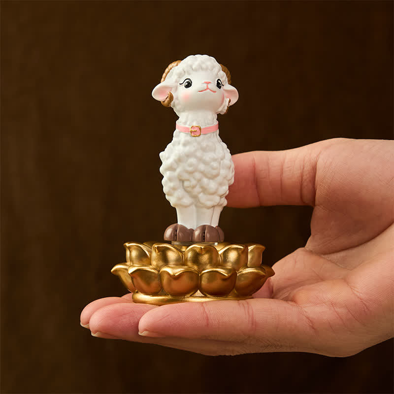 Buddha Stones Resin Lucky Cartoon Sheep Cloud Base Rotating Cute Animal Decor - image 2