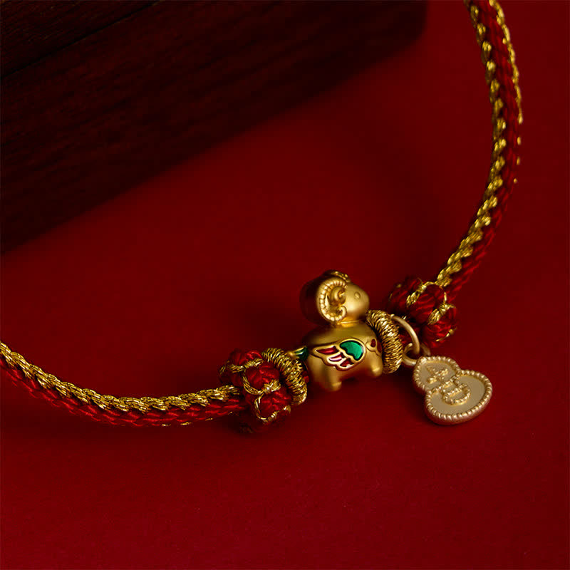 Buddha Stones Year of the Goat Copper Cute Sheep Lamb Gourd Red String Strength Bracelet - image 3