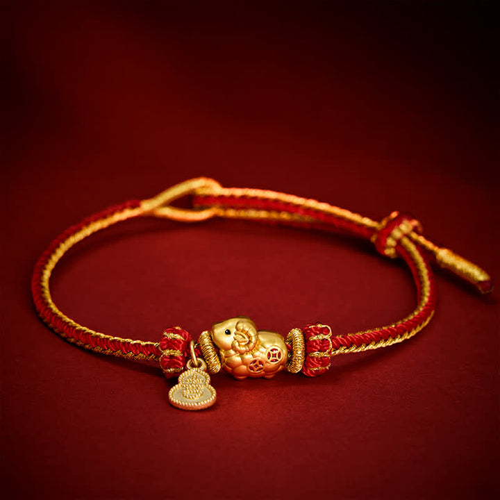 Buddha Stones Year of the Goat Copper Cute Sheep Lamb Fu Character Coins Gourd Charm Red String Protection Bracelet - Two Copper Coins - image 7