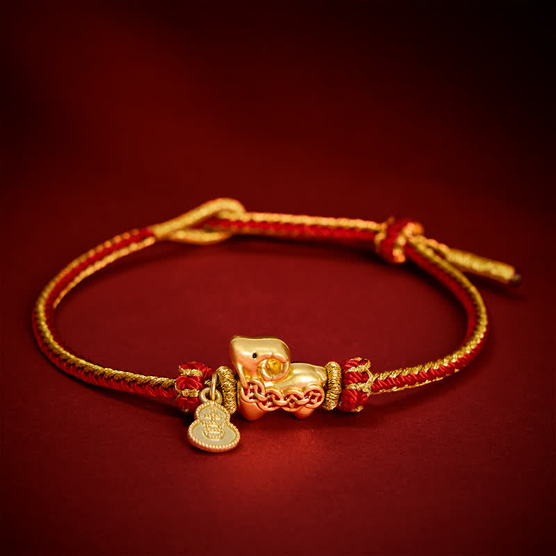 Buddha Stones Year of the Goat Copper Cute Sheep Lamb Fu Character Coins Gourd Charm Red String Protection Bracelet - Four Copper Coins - image 10