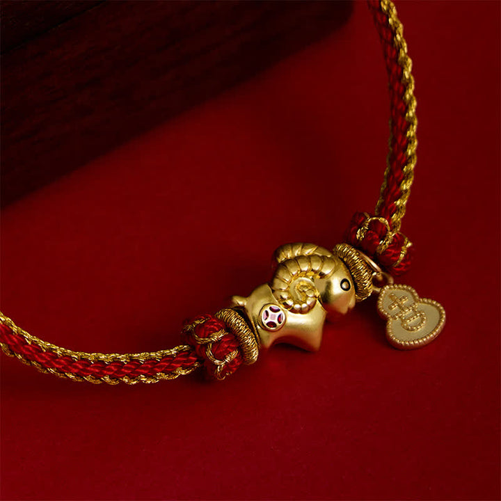 Buddha Stones Year of the Goat Copper Cute Sheep Lamb Fu Character Coins Gourd Charm Red String Protection Bracelet - image 2