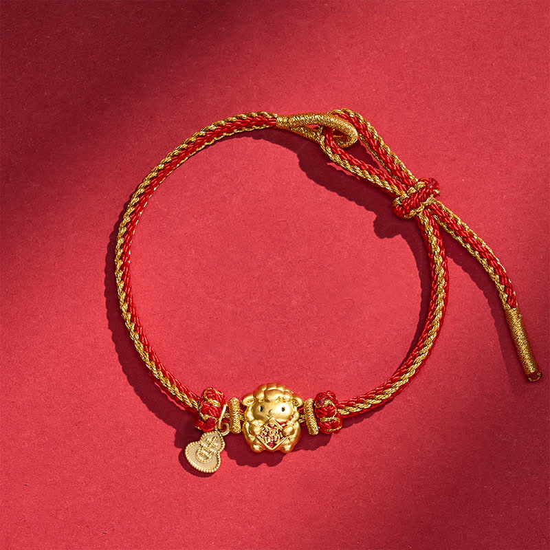 Buddha Stones Year of the Goat Copper Cute Sheep Lamb Fu Character Coins Gourd Charm Red String Protection Bracelet - image 14
