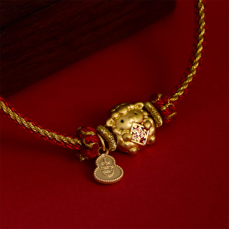 Buddha Stones Year of the Goat Copper Cute Sheep Lamb Fu Character Coins Gourd Charm Red String Protection Bracelet - image 15