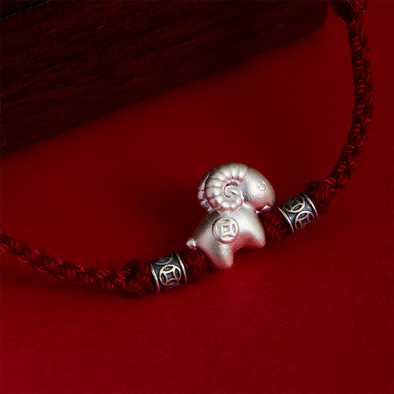 Buddha Stones Year of the Goat 999 Sterling Silver Sheep String Strength Bracelet - image 15