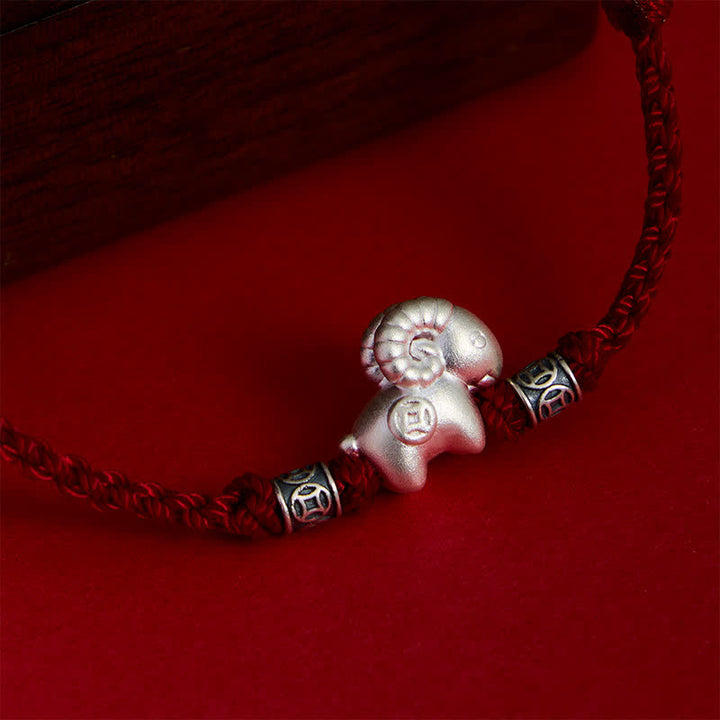 Buddha Stones Year of the Goat 999 Sterling Silver Sheep String Strength Bracelet - image 15