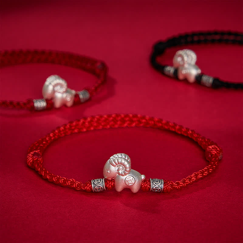Buddha Stones Year of the Goat 999 Sterling Silver Sheep String Strength Bracelet - image 4